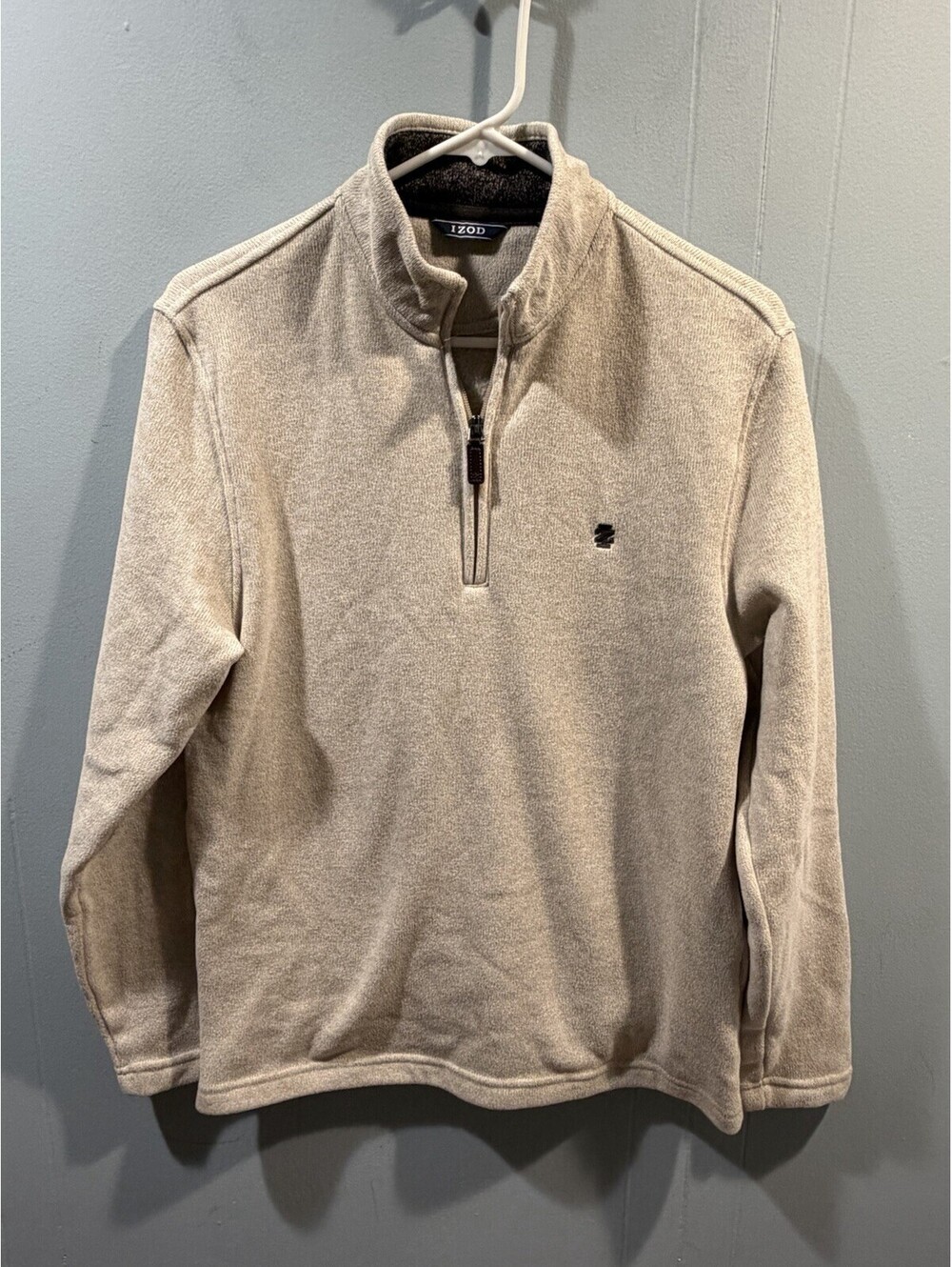 Mens Izod Pullover 1/4 Zip Sweater Size Small Beige